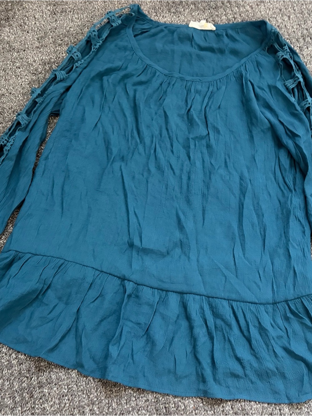 Teal Crochet-Sleeve Women's Blouse - Casual Chic